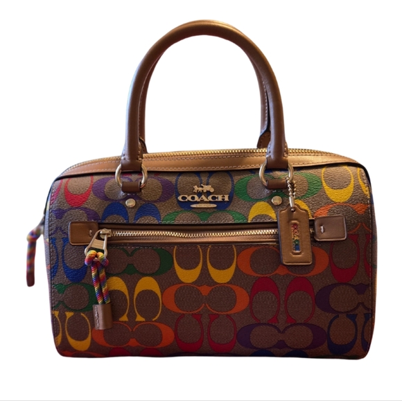 Coach Rowan Rainbow Signature Satchel with removable Crossbody Strap - Picture 3 of 16